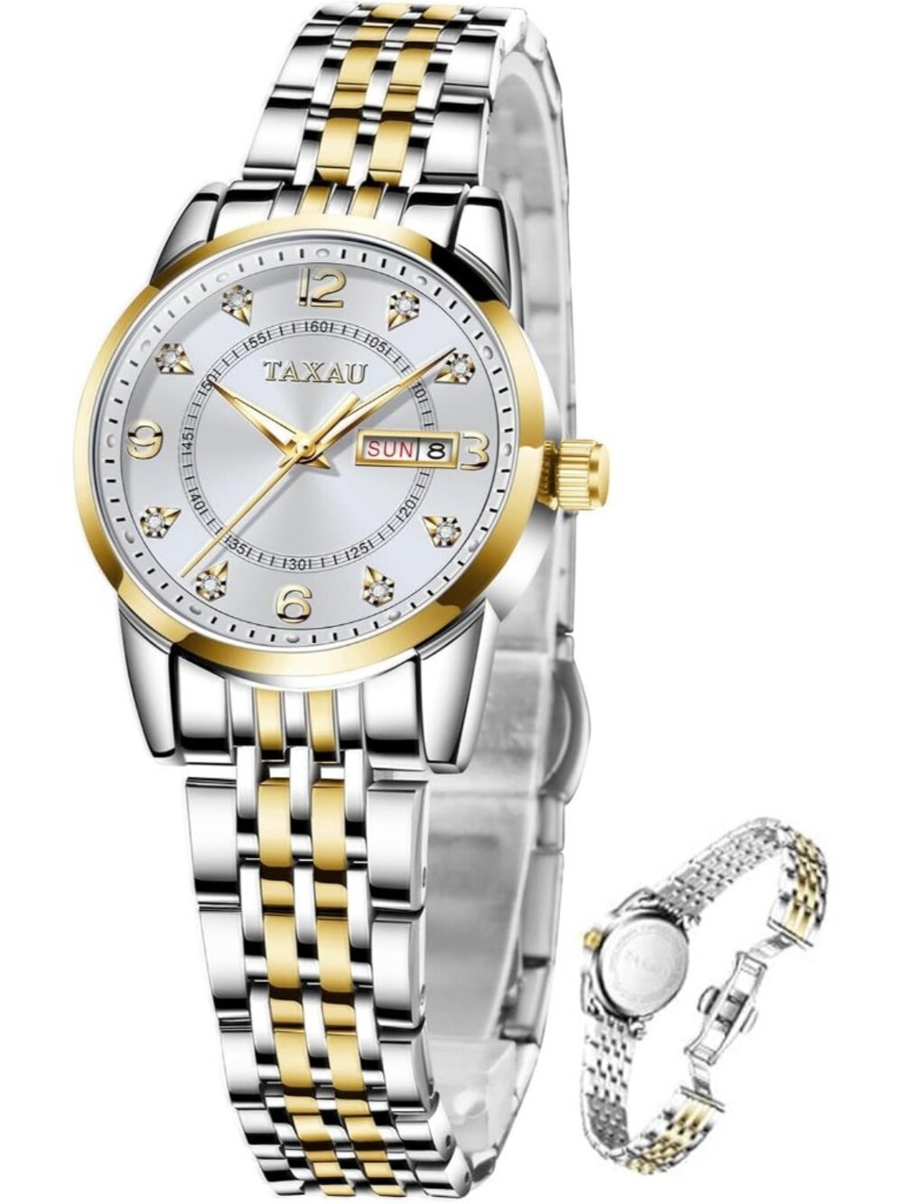 Women's Silver Gold Waterproof Stylish Analog Quartz Stainless Steel Band Watch